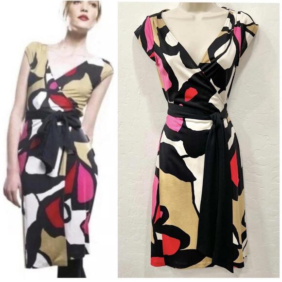 Diane Von Furstenberg Dresses & Skirts - Diane von Furstenberg Wrap Dress 8 Multicolor 100% Silk Cap Sleeve Abstract